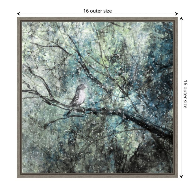 The Silence Of The Snow (Bird in Tree) Framed Canvas Wall Art Print