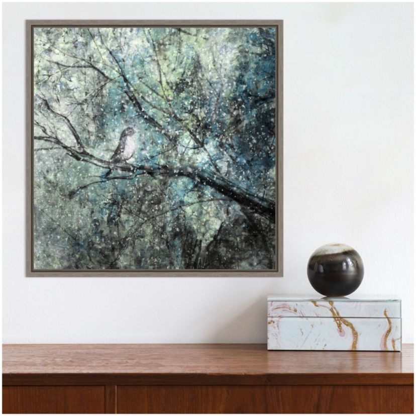 The Silence Of The Snow (Bird in Tree) Framed Canvas Wall Art Print