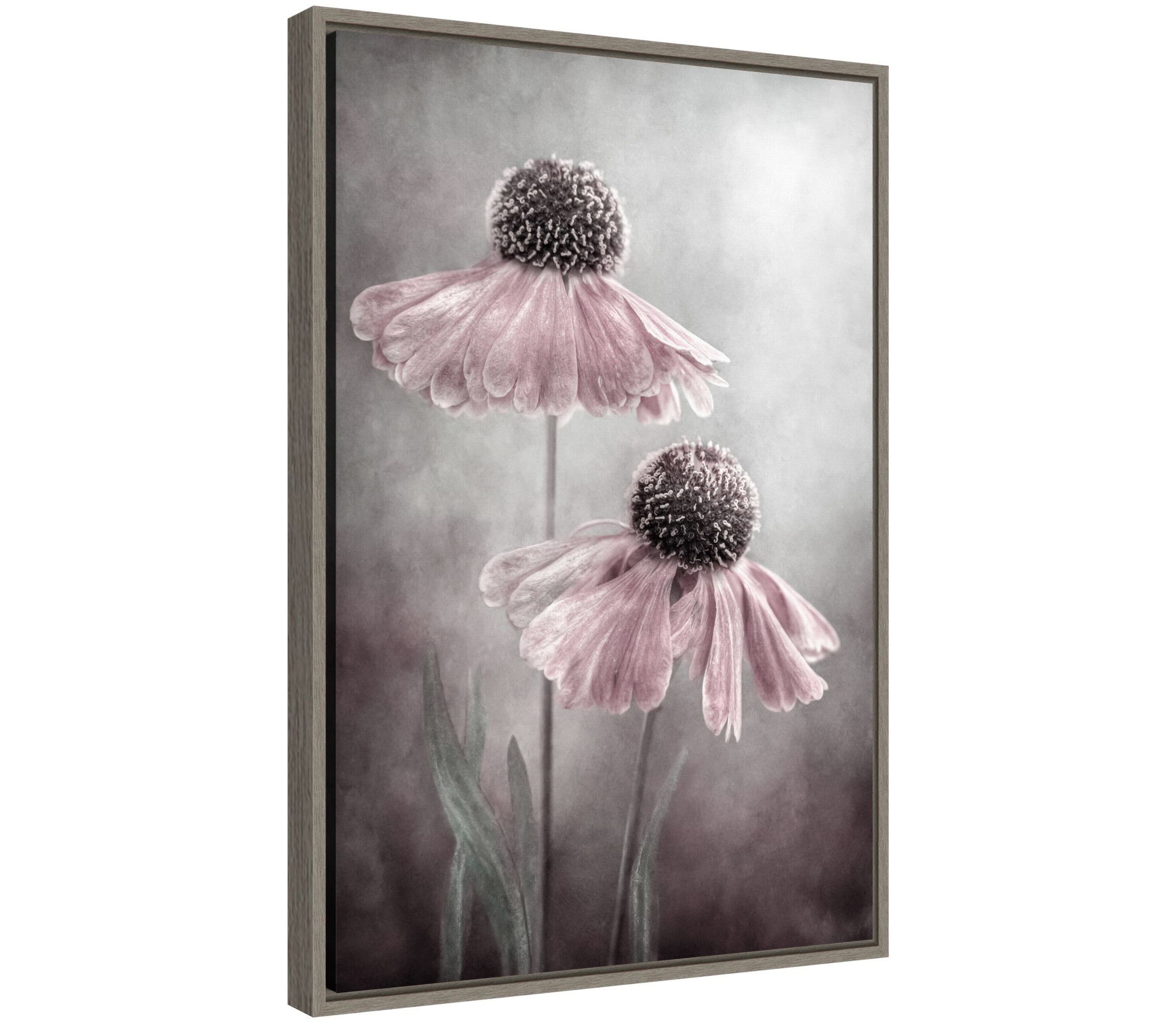 Duet of pink flowers Framed Canvas Wall Art Print
