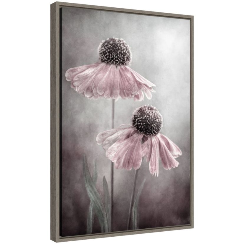 Duet of pink flowers Framed Canvas Wall Art Print