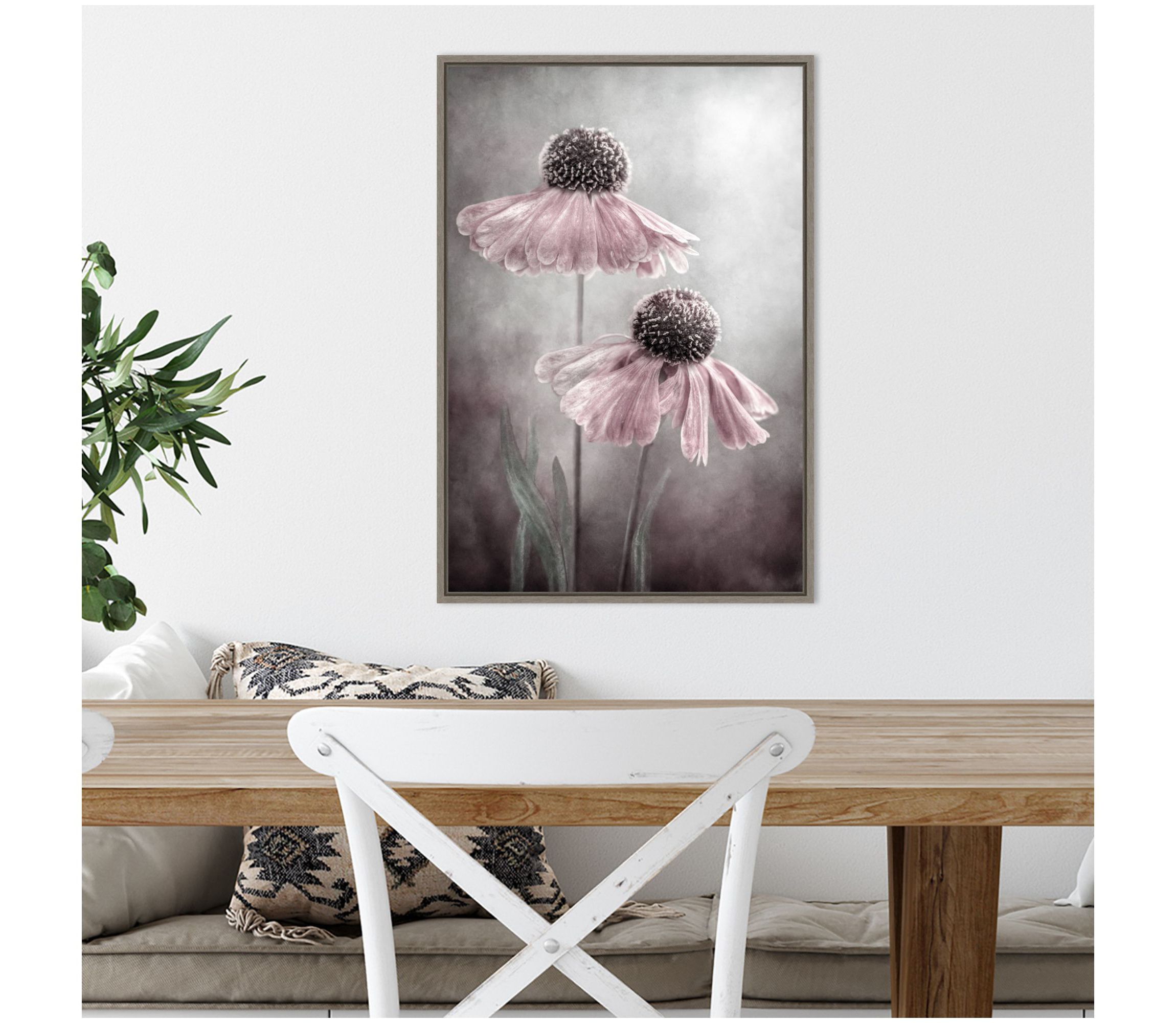 Duet of pink flowers Framed Canvas Wall Art Print