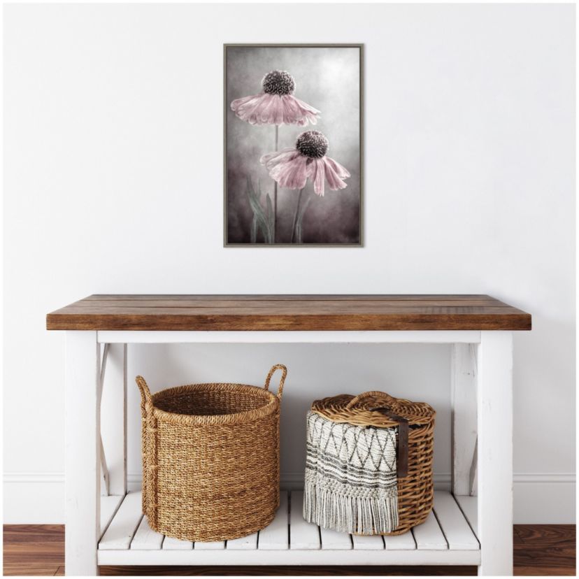Duet of pink flowers Framed Canvas Wall Art Print