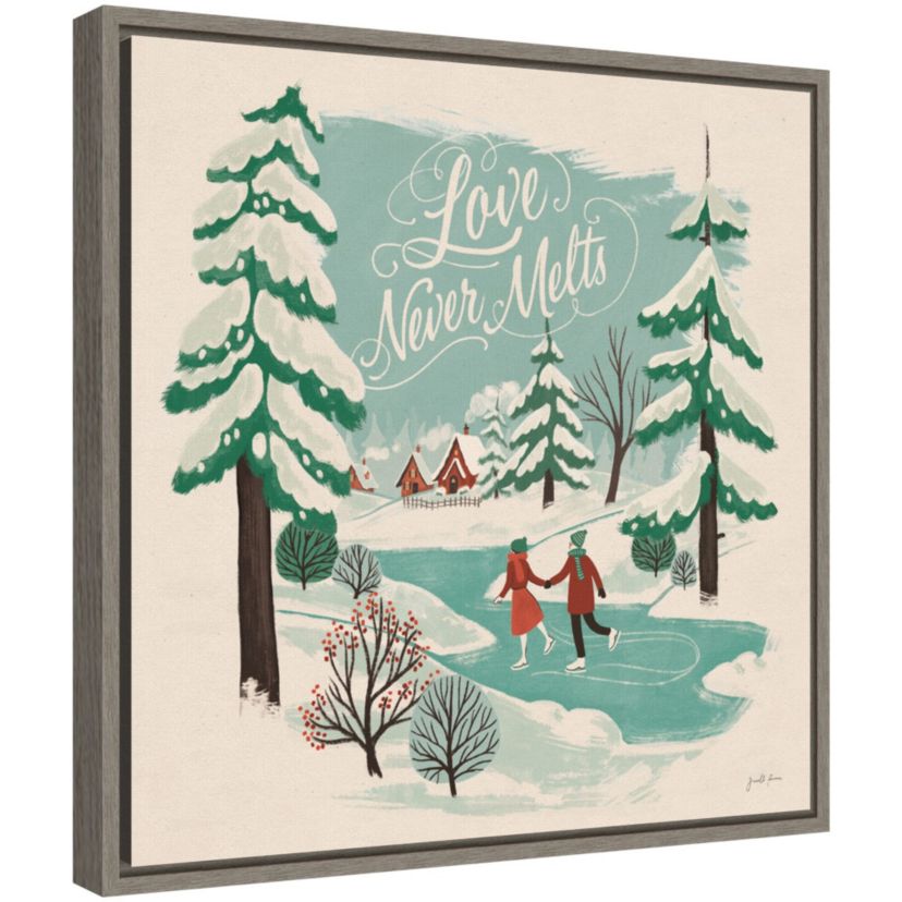 Winter Bliss V Ice Skating Framed Canvas Wall Art Print