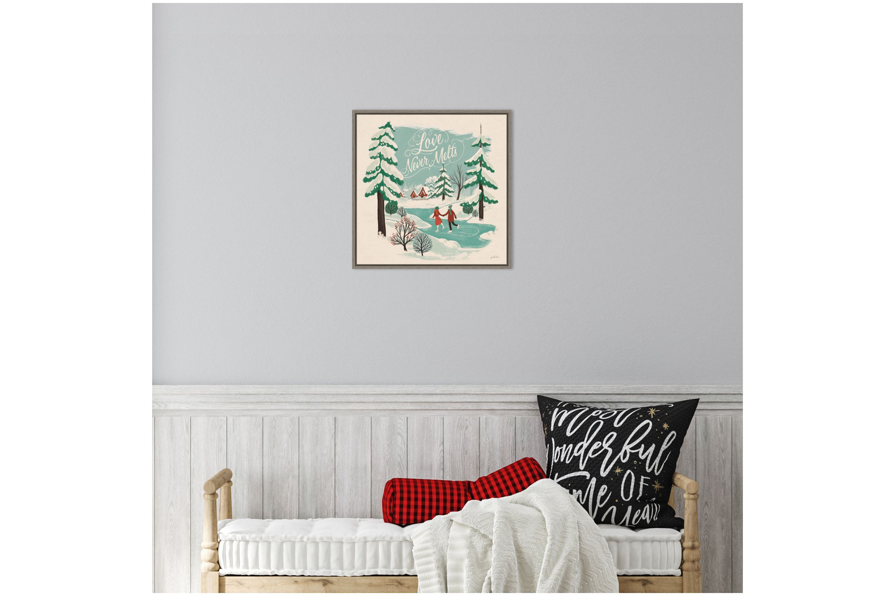 Winter Bliss V Ice Skating Framed Canvas Wall Art Print