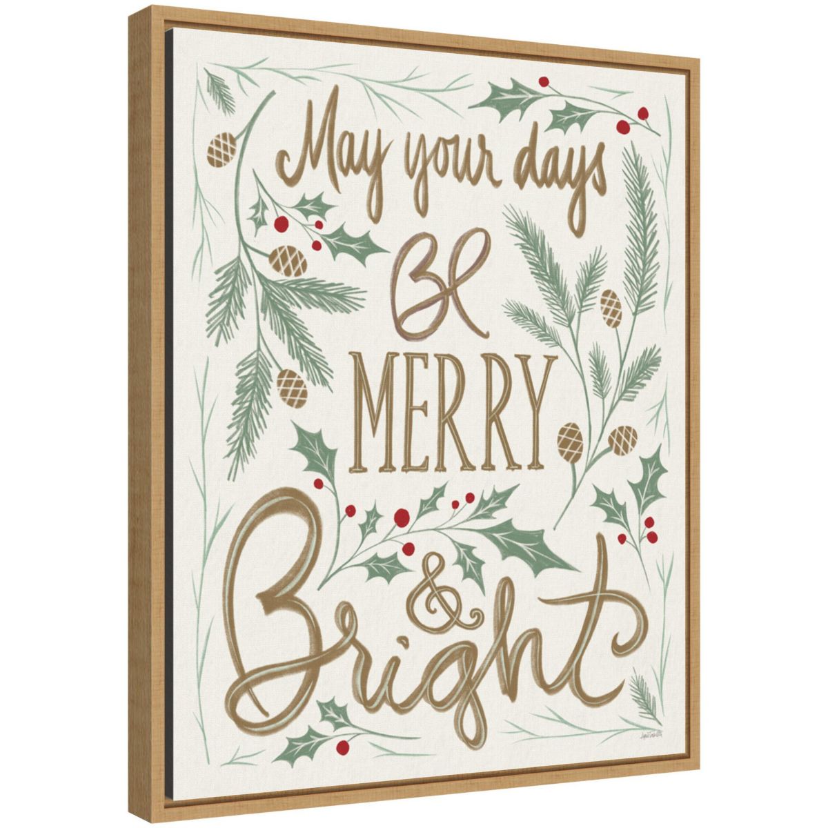 Merry and Bright Holly Framed Canvas Wall Art Print