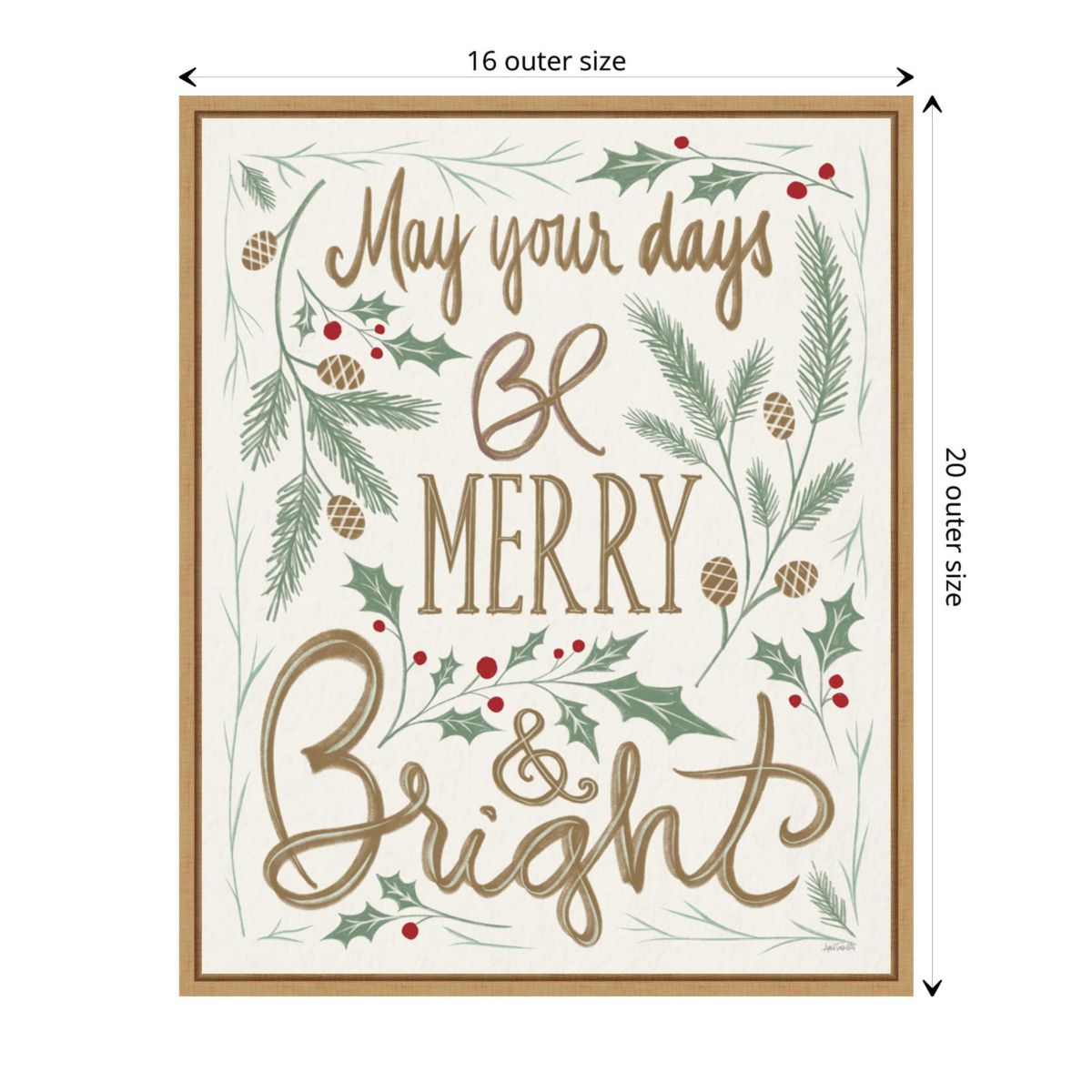 Merry and Bright Holly Framed Canvas Wall Art Print