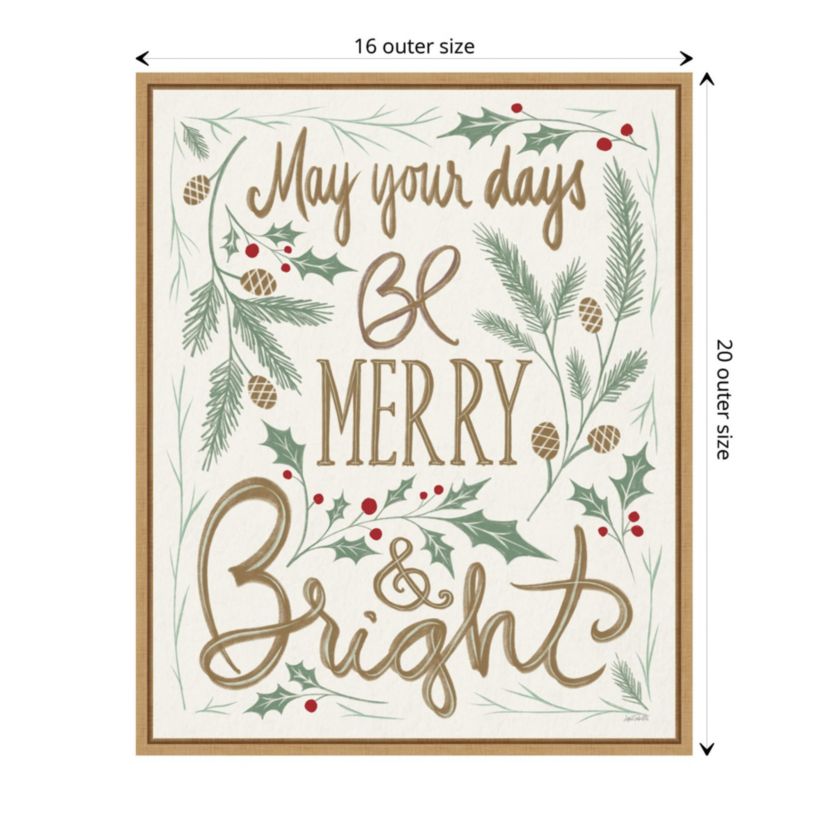 Merry and Bright Holly Framed Canvas Wall Art Print