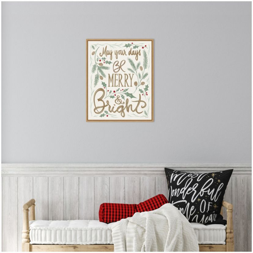 Merry and Bright Holly Framed Canvas Wall Art Print