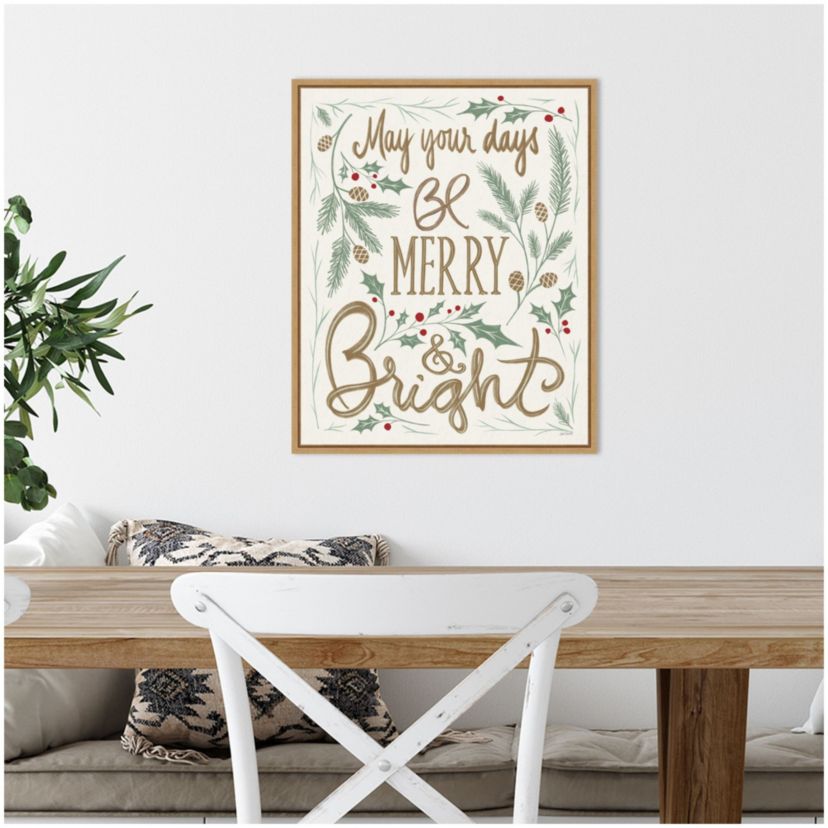 Merry and Bright Holly Framed Canvas Wall Art Print