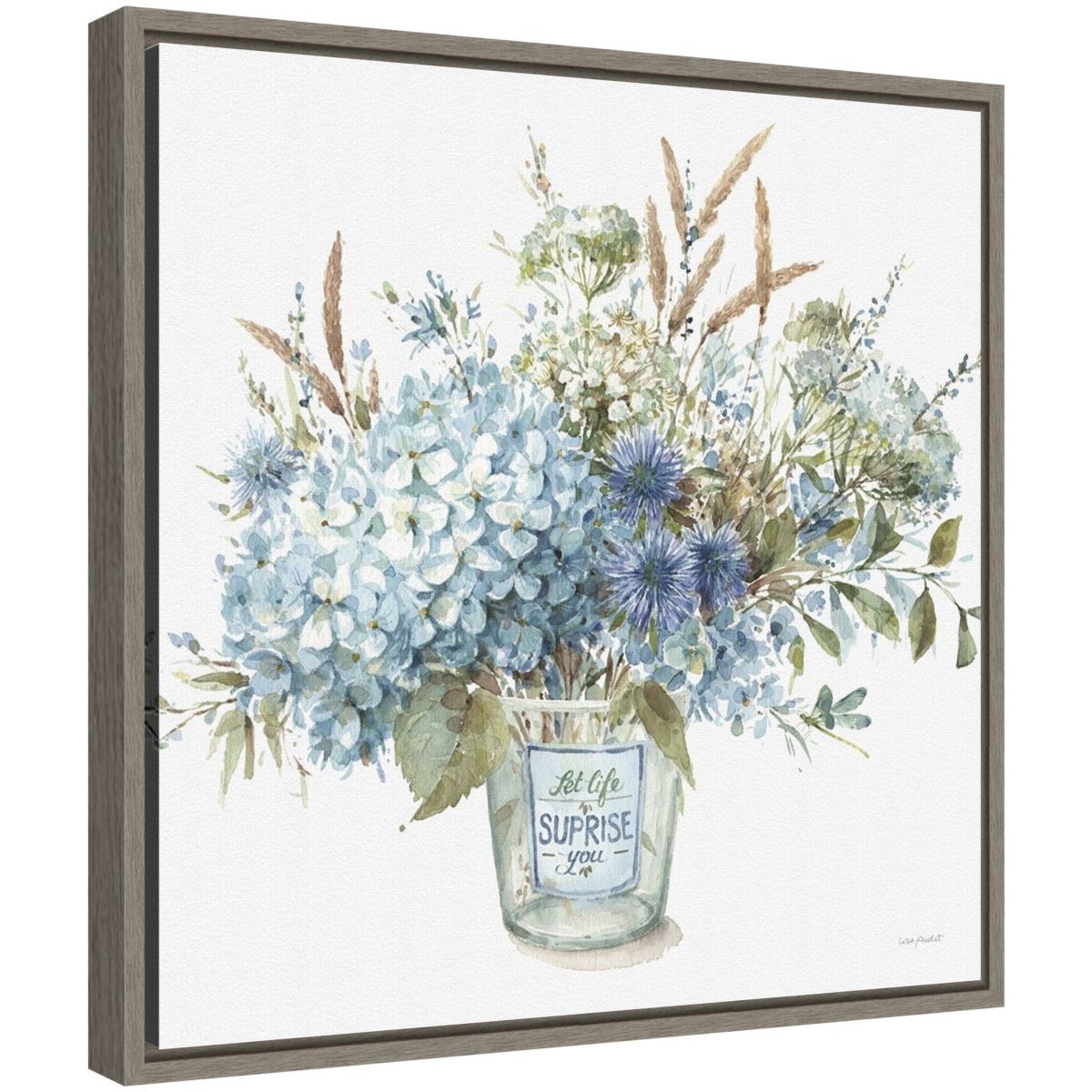 Bohemian Blue 02B (Floral Vase) Framed Canvas Wall Art Print