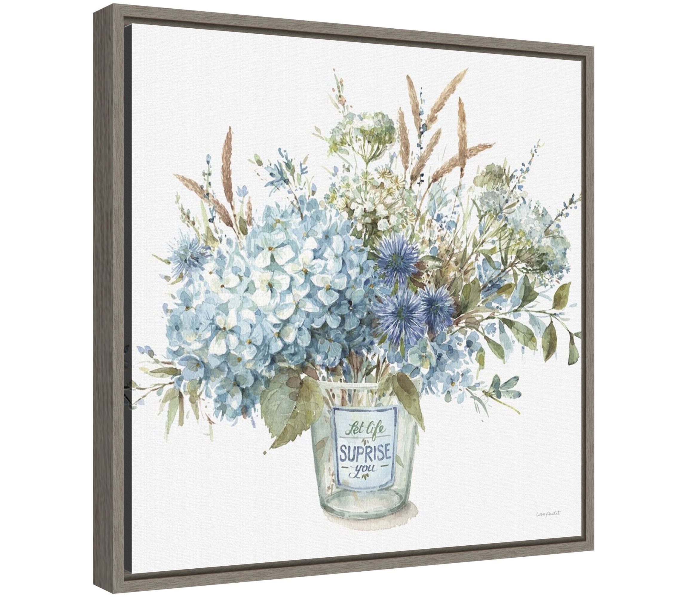 Bohemian Blue 02B (Floral Vase) Framed Canvas Wall Art Print