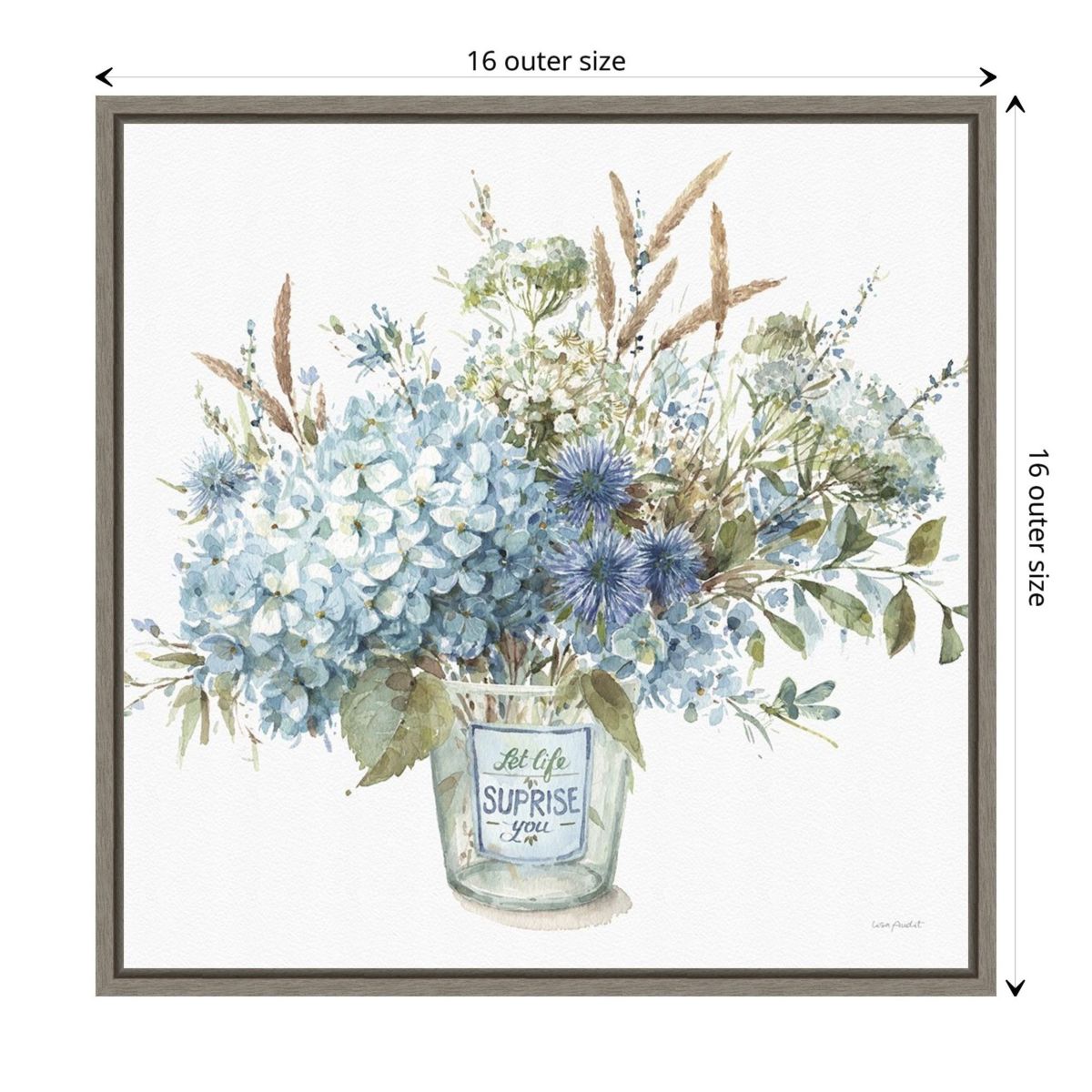 Bohemian Blue 02B (Floral Vase) Framed Canvas Wall Art Print