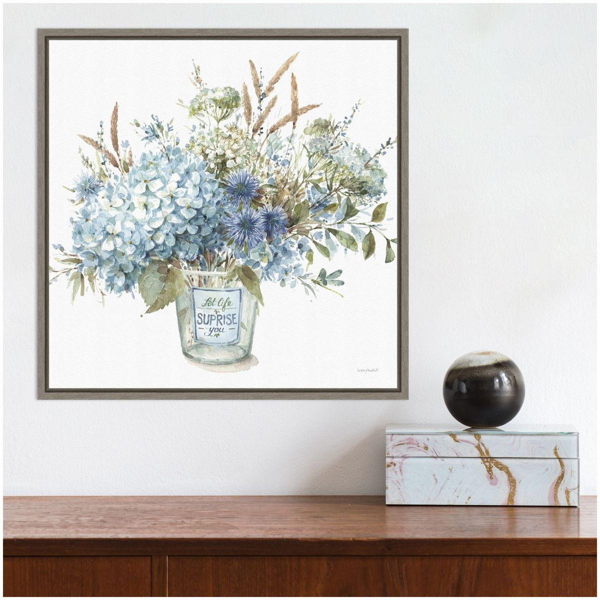 Bohemian Blue 02B (Floral Vase) Framed Canvas Wall Art Print