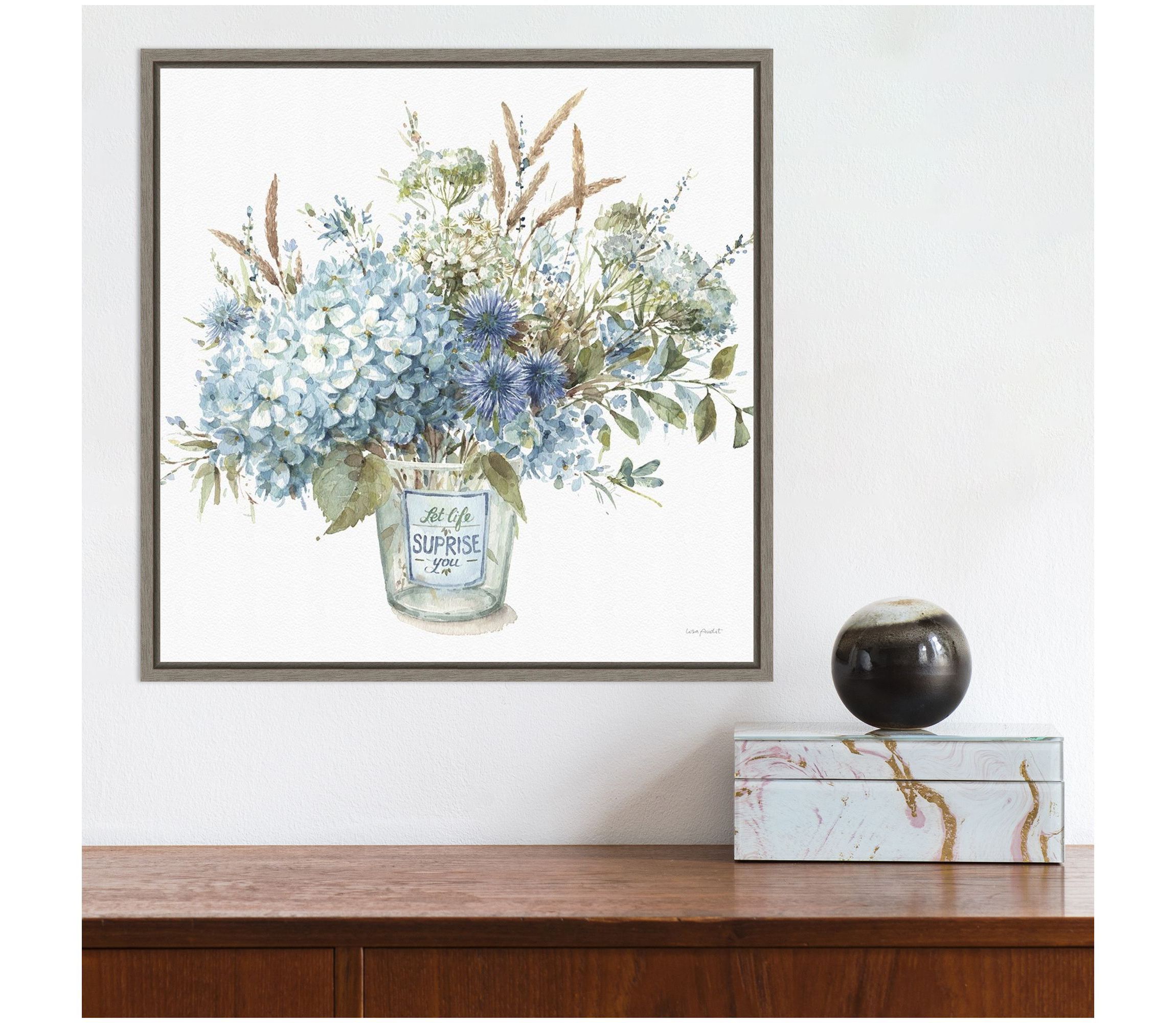 Bohemian Blue 02B (Floral Vase) Framed Canvas Wall Art Print
