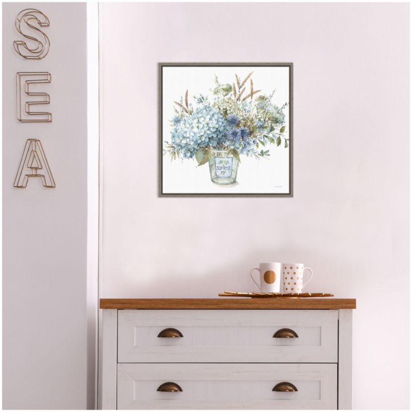 Bohemian Blue 02B (Floral Vase) Framed Canvas Wall Art Print