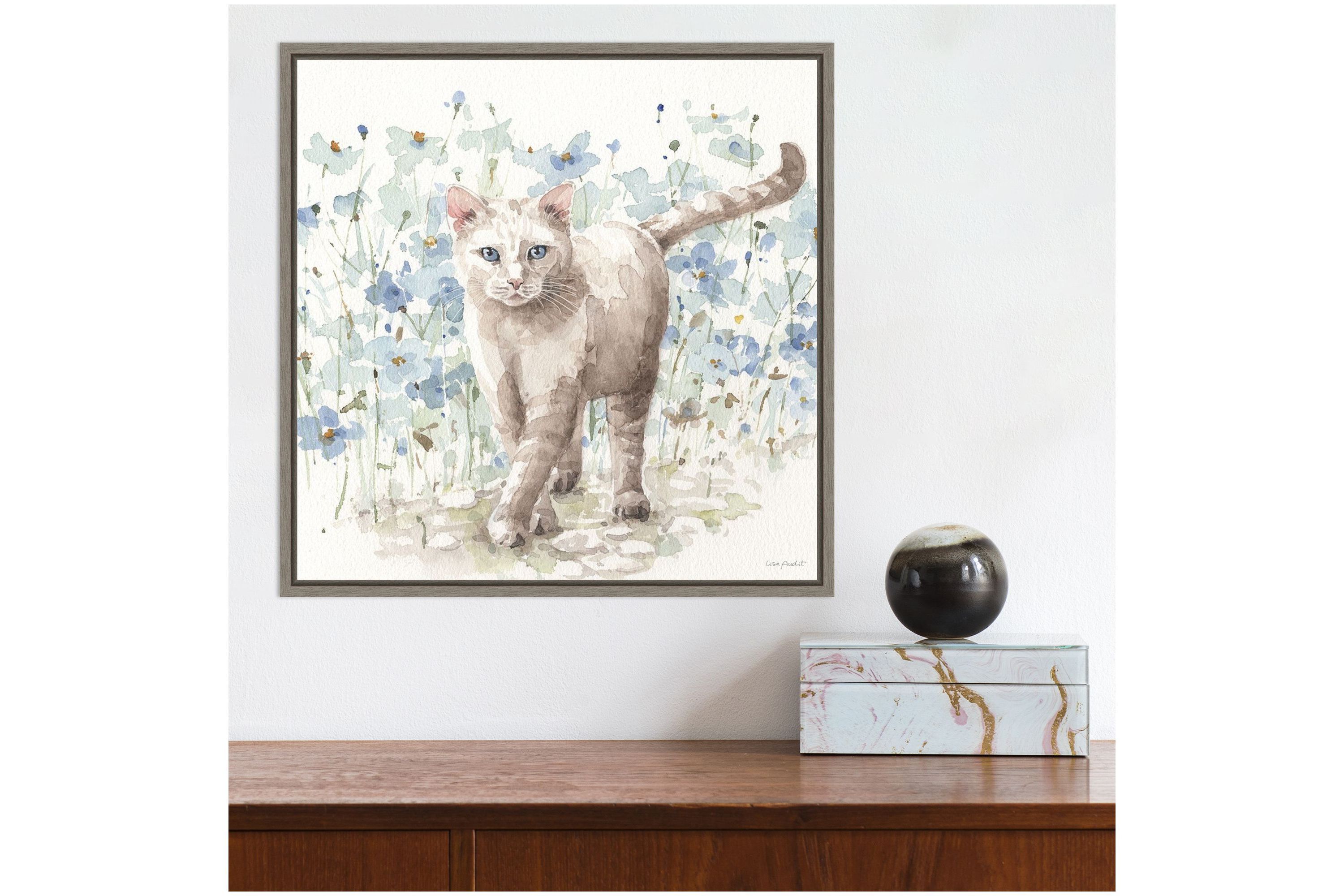 Bohemian Blue Cat I Framed Canvas Wall Art Print
