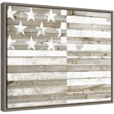 Amanti Art American Flag (Rustic) Framed Canvas Wall Art Print, Small