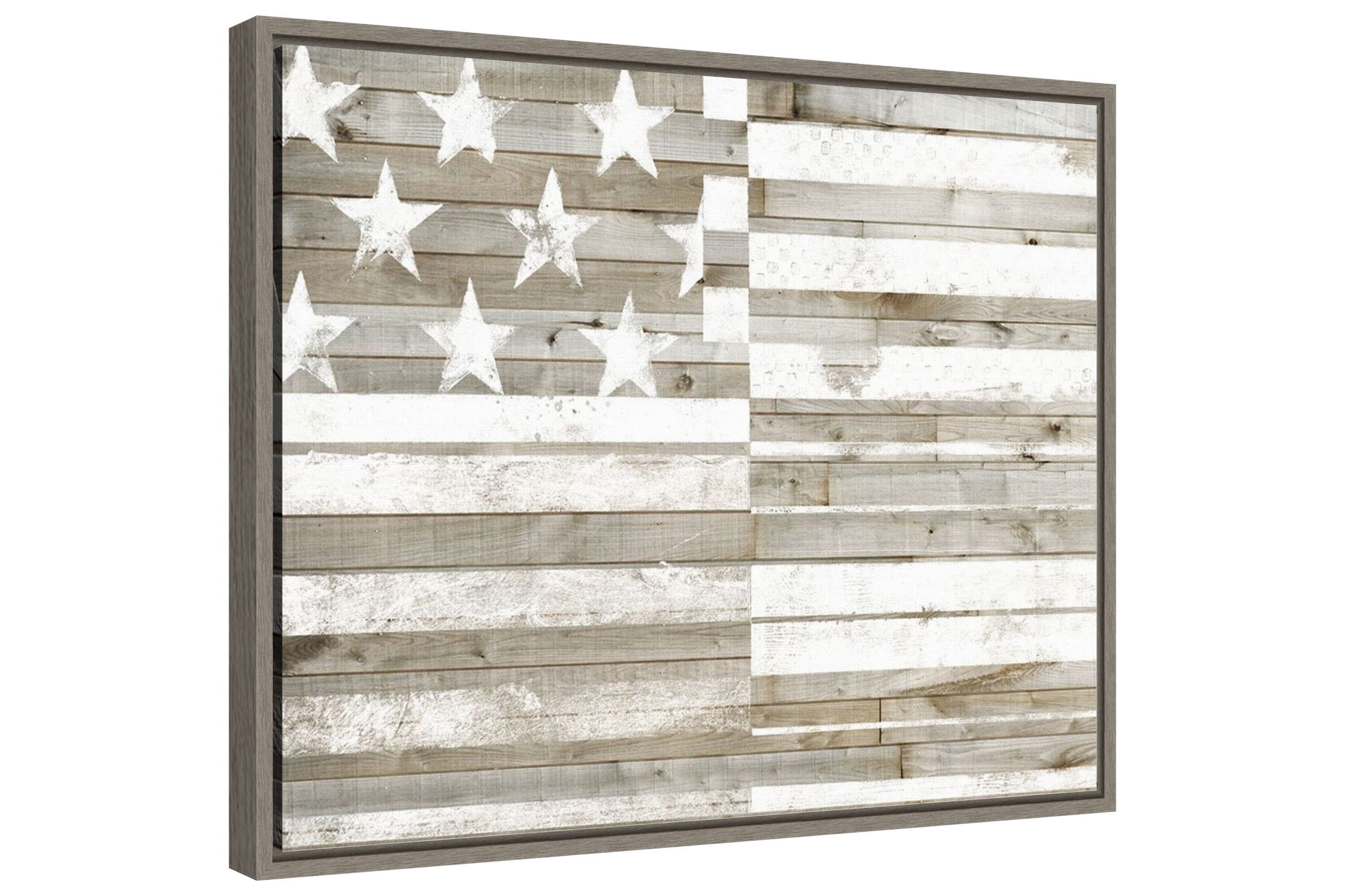 American Flag (Rustic) Framed Canvas Wall Art Print