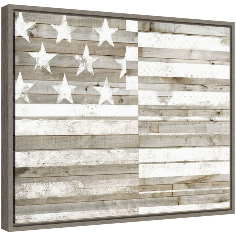 American Flag (Rustic) Framed Canvas Wall Art Print