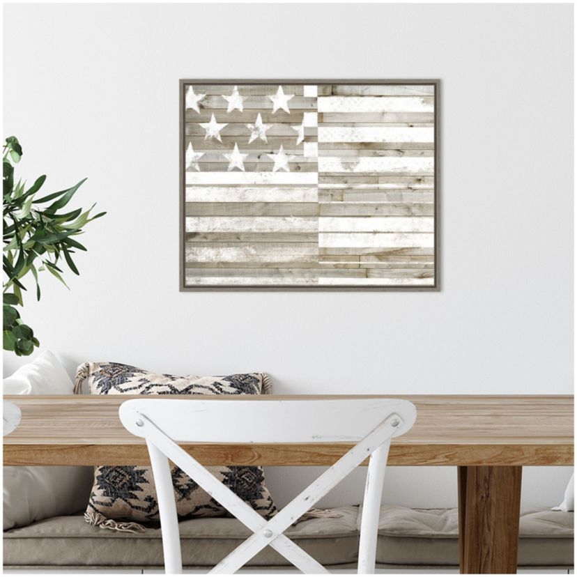 American Flag (Rustic) Framed Canvas Wall Art Print