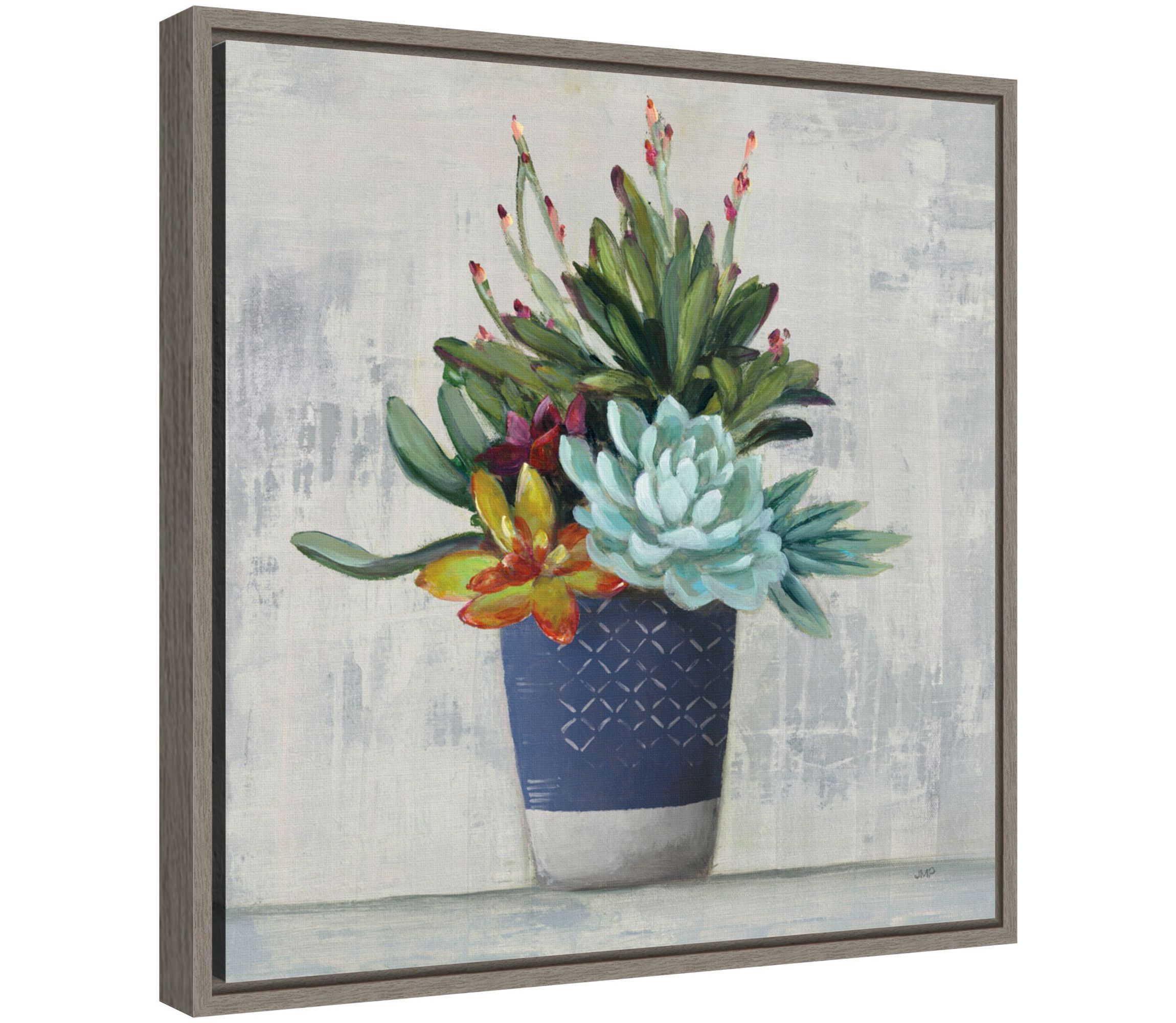 Succulent Still Life I Navy Framed Canvas Wall Art Print