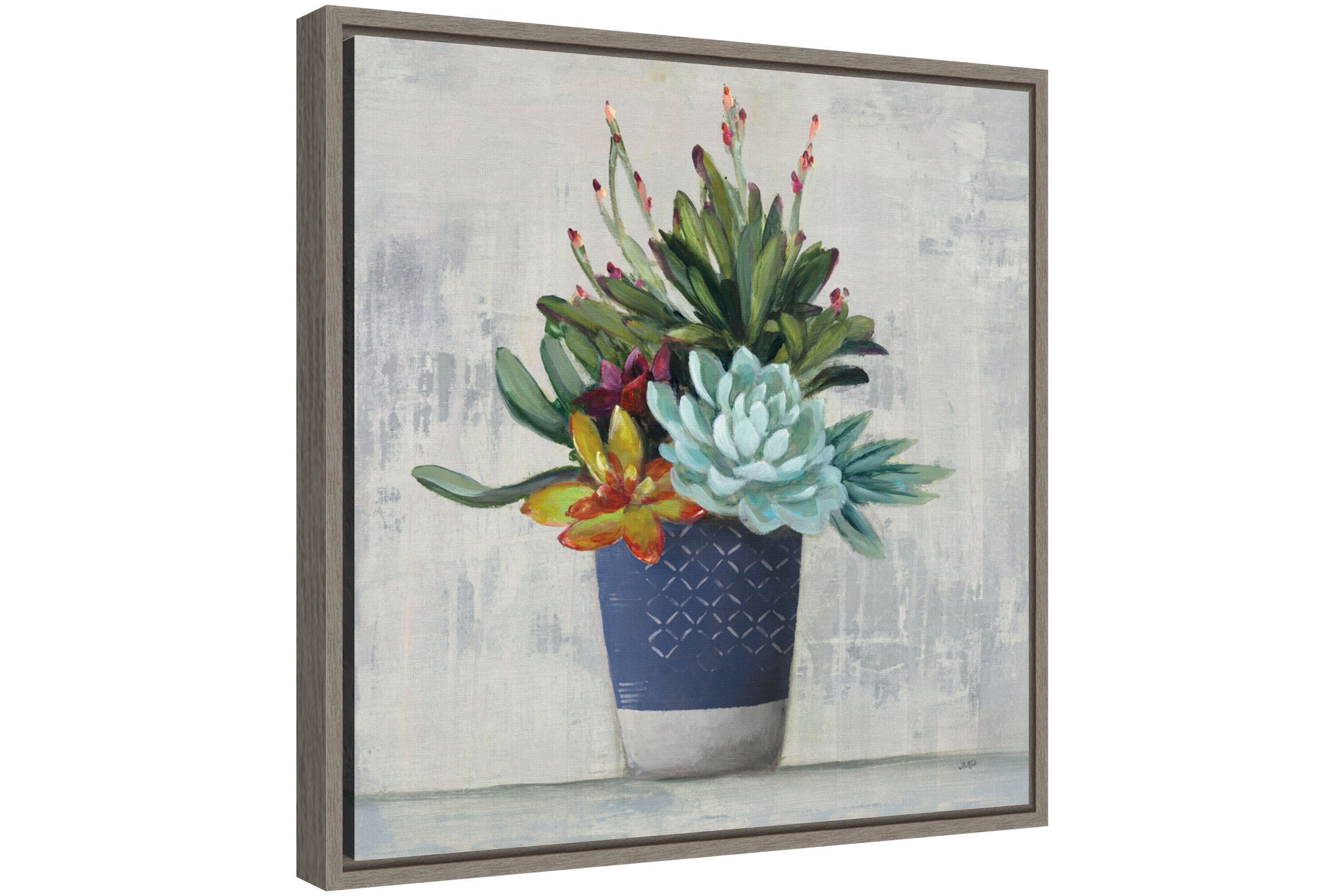 Succulent Still Life I Navy Framed Canvas Wall Art Print