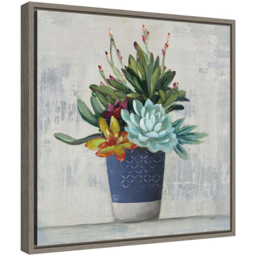 Succulent Still Life I Navy Framed Canvas Wall Art Print
