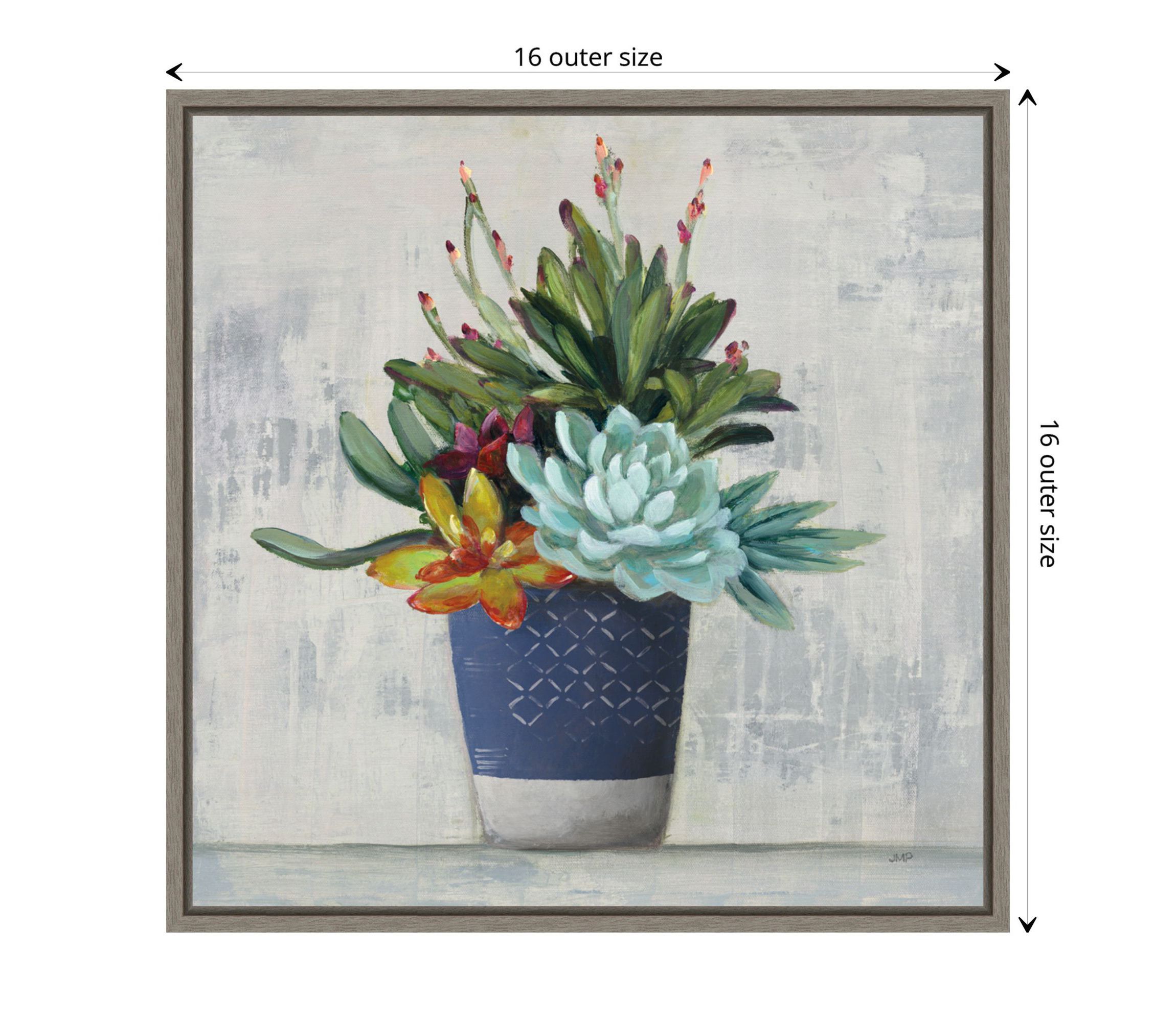 Succulent Still Life I Navy Framed Canvas Wall Art Print