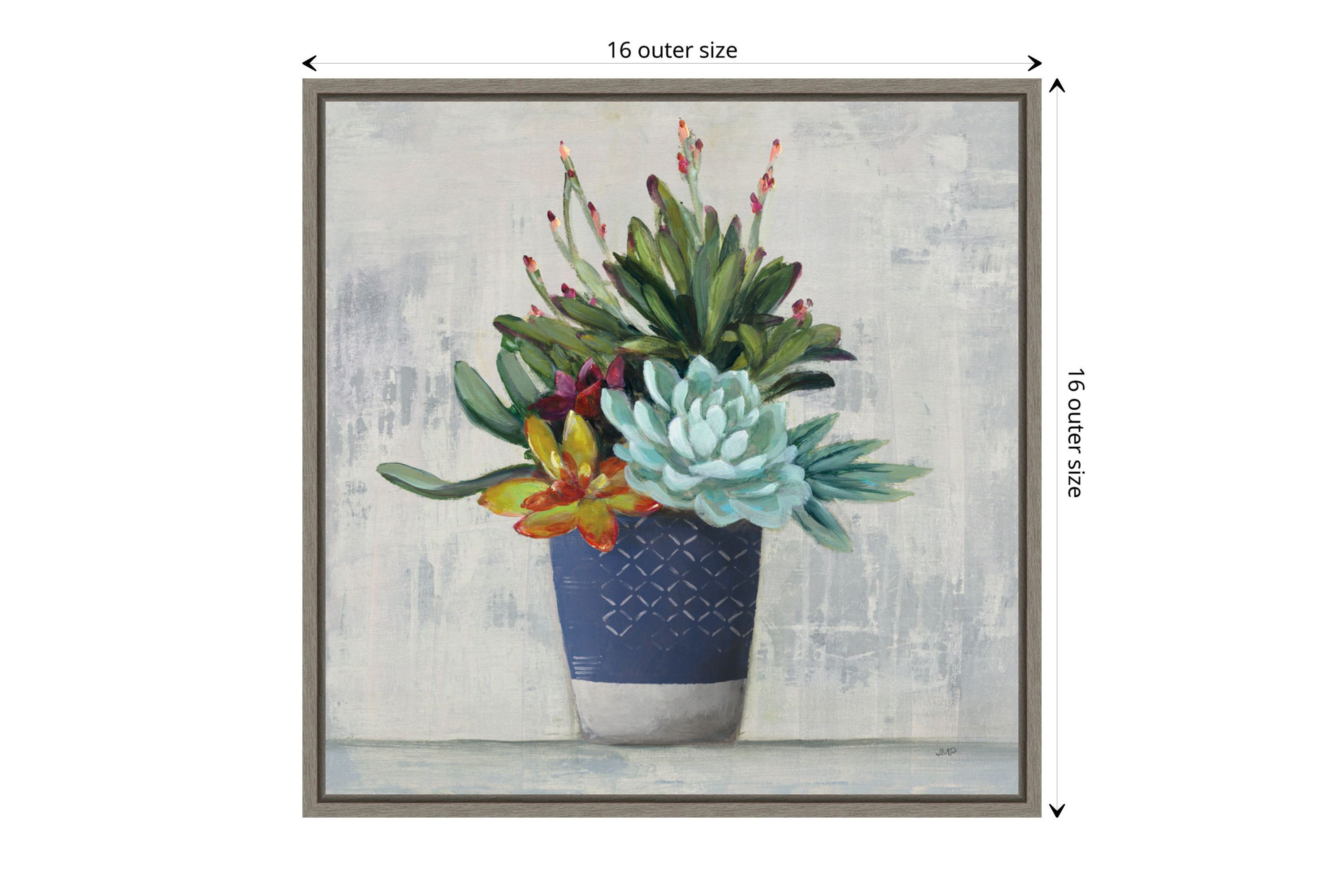 Succulent Still Life I Navy Framed Canvas Wall Art Print