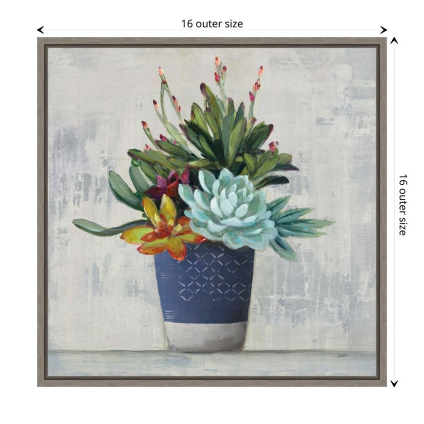 Succulent Still Life I Navy Framed Canvas Wall Art Print