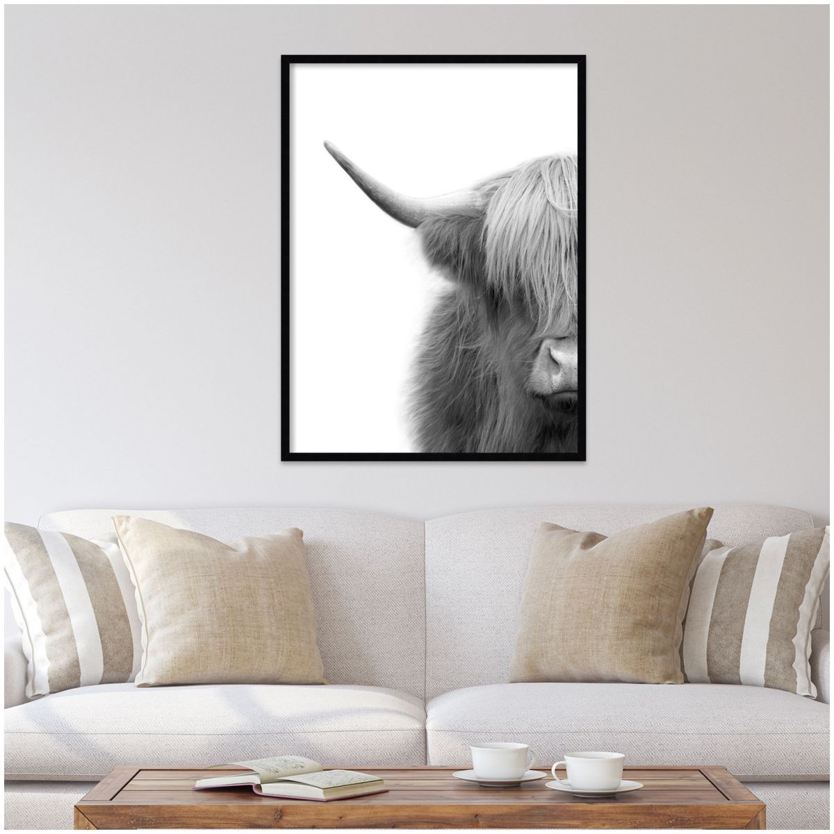 Hey Dude Highland Cow by The Creative Bunch Studio Wood Framed Wall Art Print