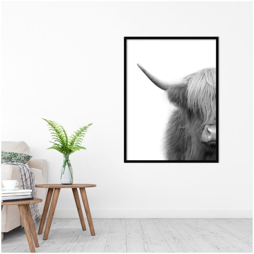 Hey Dude Highland Cow by The Creative Bunch Studio Wood Framed Wall Art Print