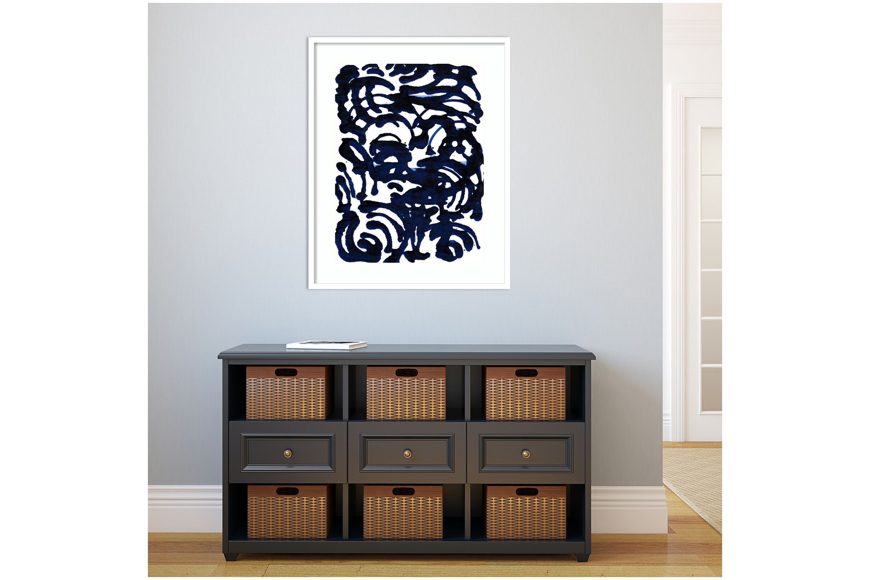 Indigo Swirls II by Jodi Fuchs Wood Framed Wall Art Print