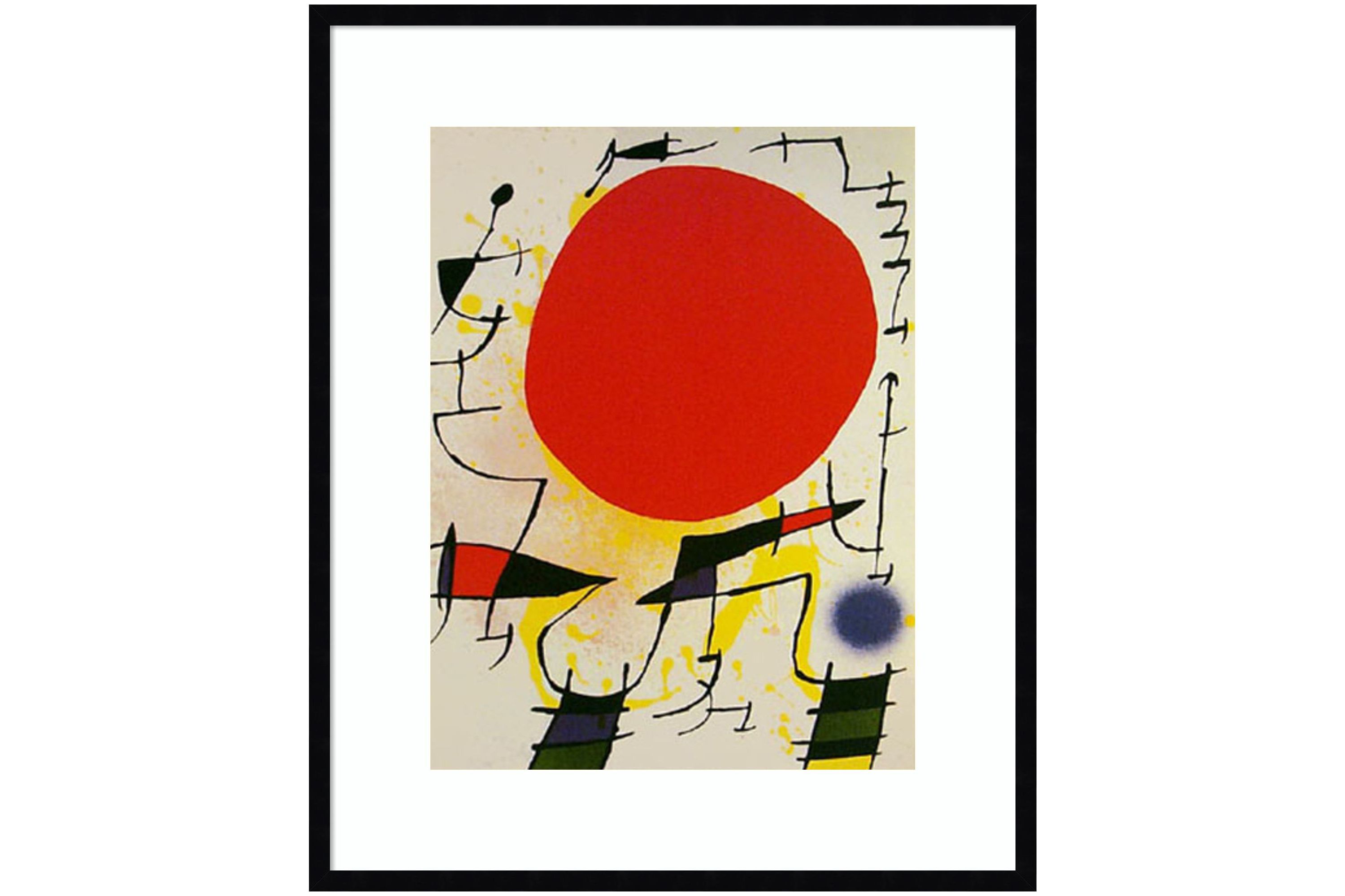 Le Soliel Rouge (The Red Sun) by Joan Miro Wood Framed Wall Art Print