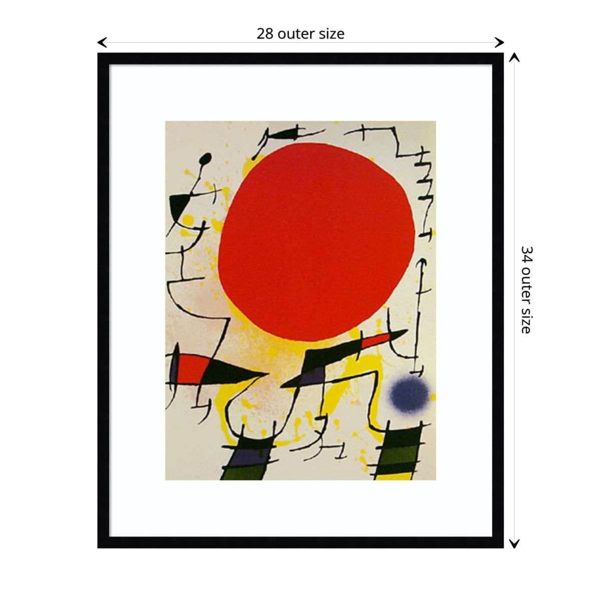 Le Soliel Rouge (The Red Sun) by Joan Miro Wood Framed Wall Art Print