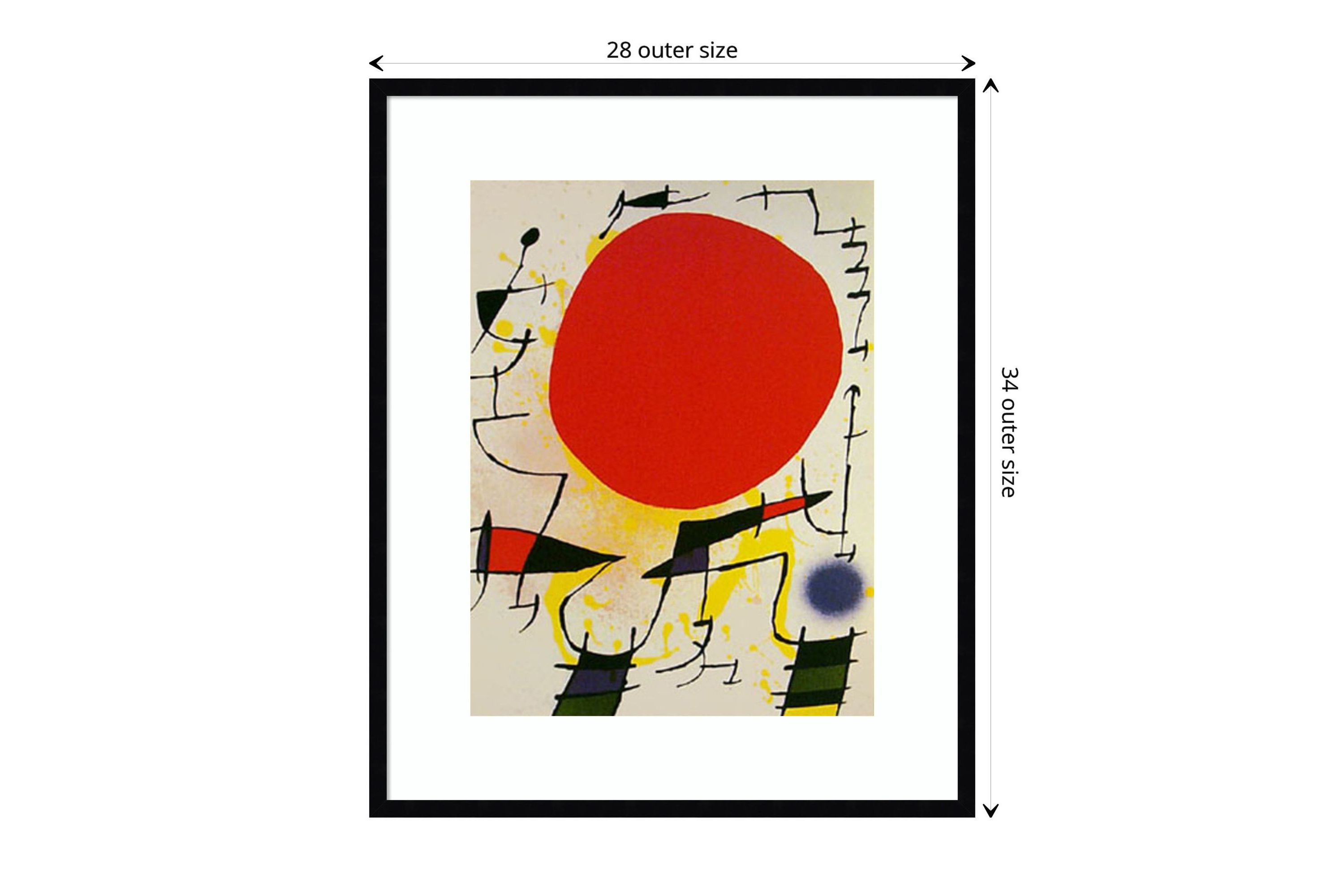 Le Soliel Rouge (The Red Sun) by Joan Miro Wood Framed Wall Art Print