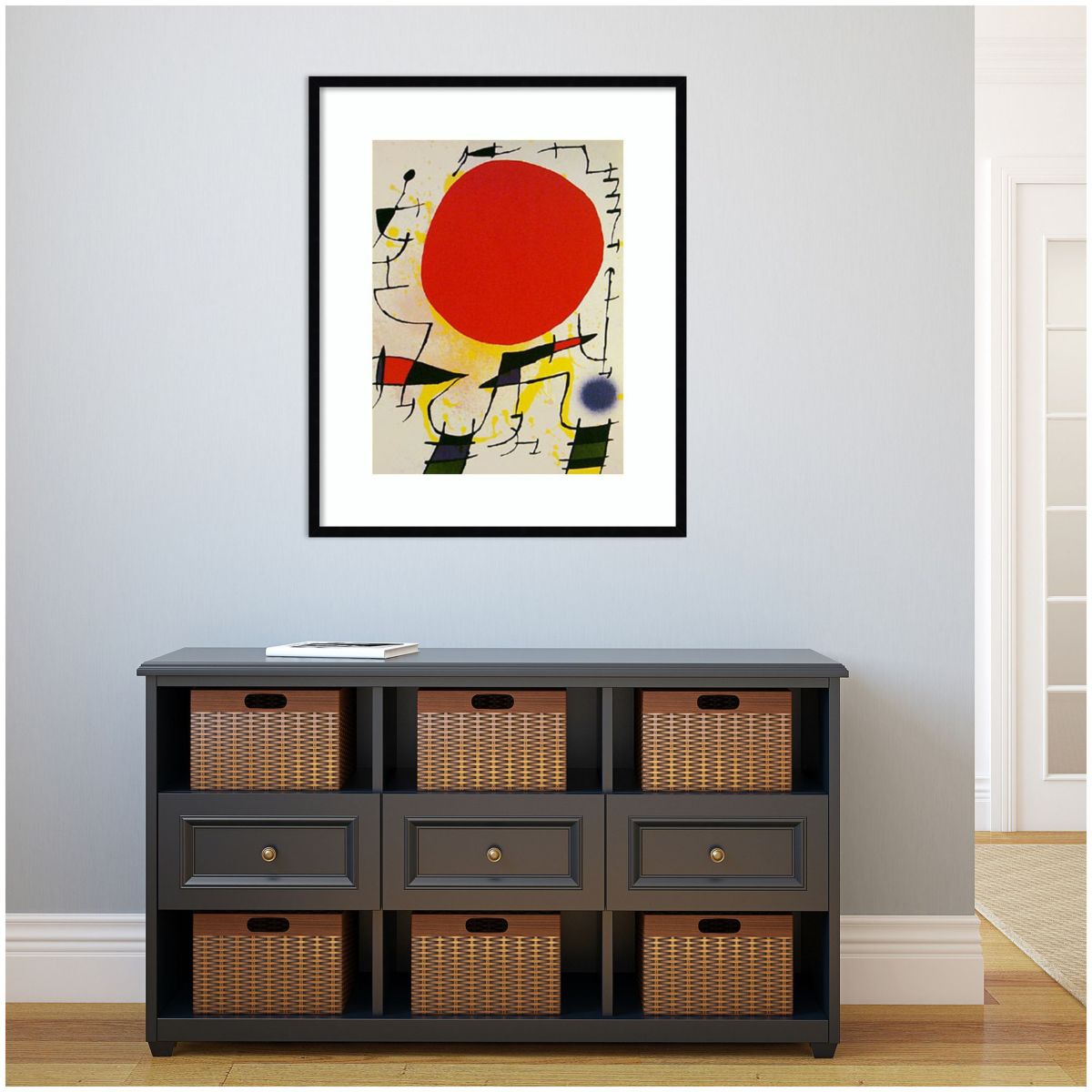 Le Soliel Rouge (The Red Sun) by Joan Miro Wood Framed Wall Art Print