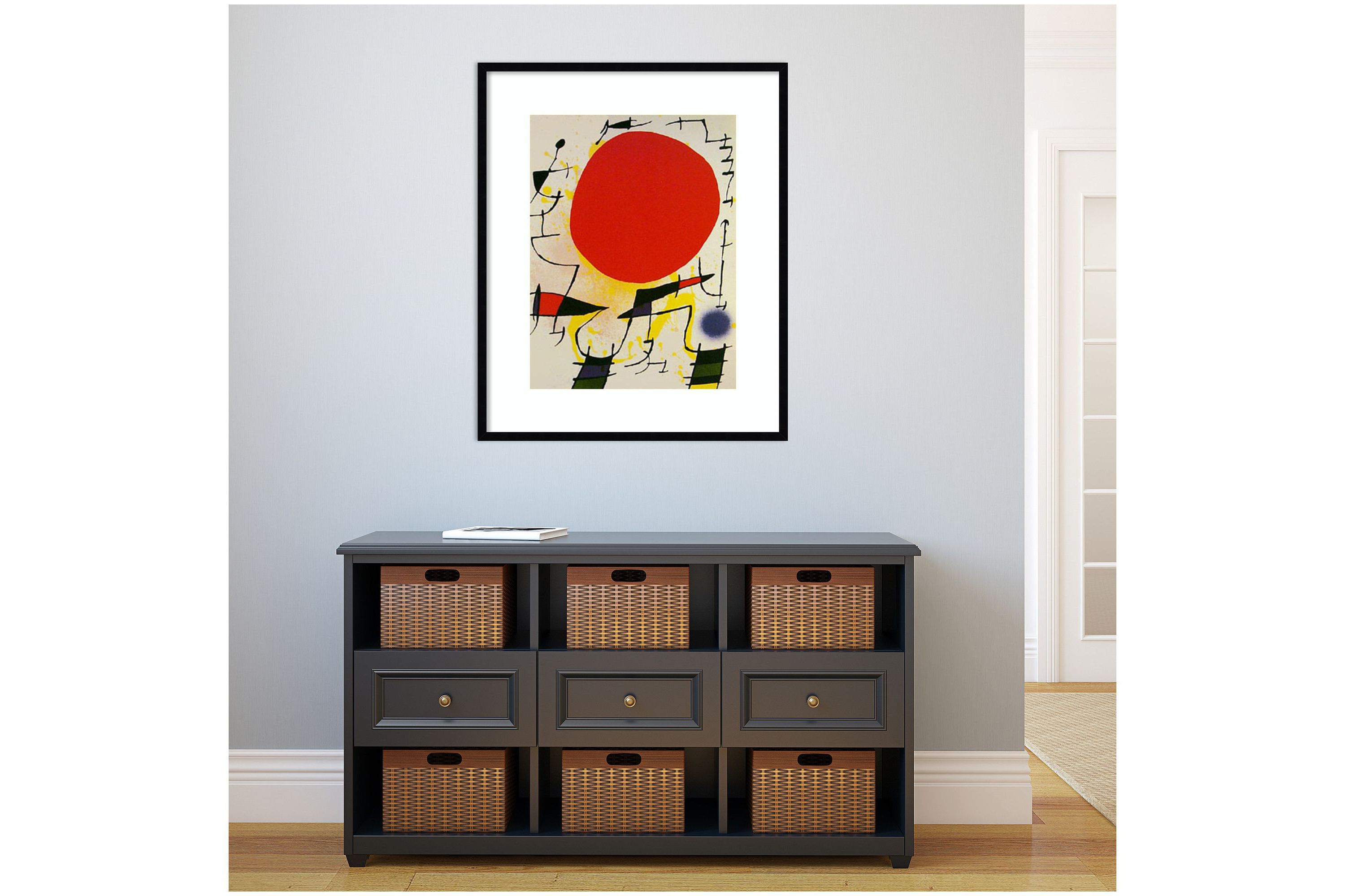 Le Soliel Rouge (The Red Sun) by Joan Miro Wood Framed Wall Art Print