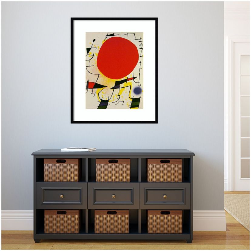 Le Soliel Rouge (The Red Sun) by Joan Miro Wood Framed Wall Art Print