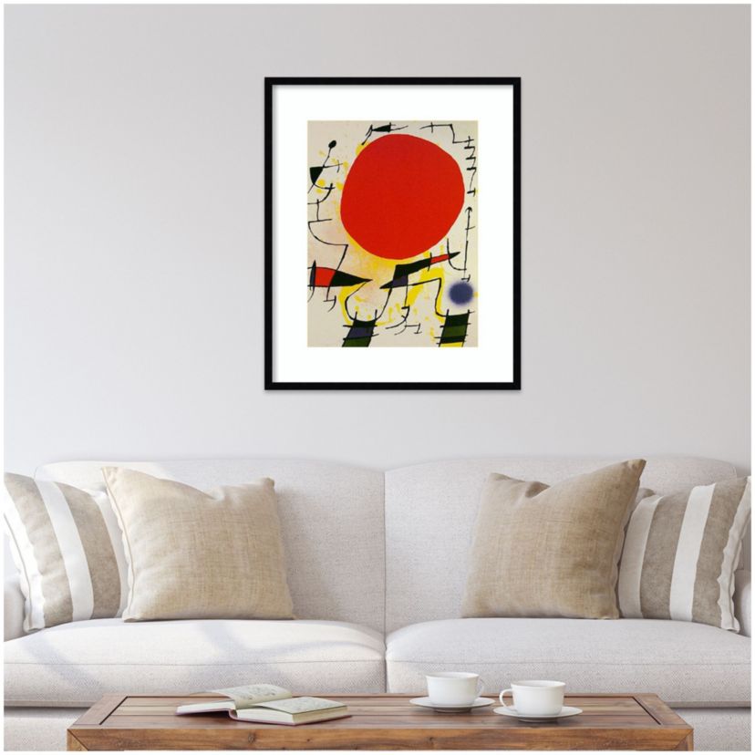 Le Soliel Rouge (The Red Sun) by Joan Miro Wood Framed Wall Art Print