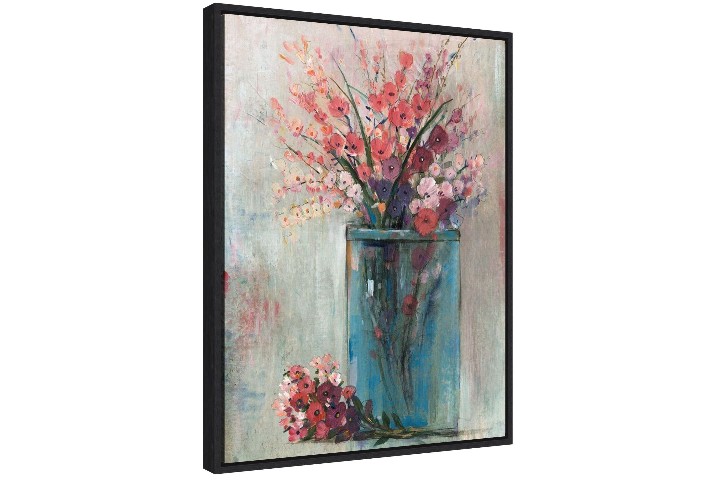 Blue Jar and Red Flowers Framed Canvas Wall Art Print
