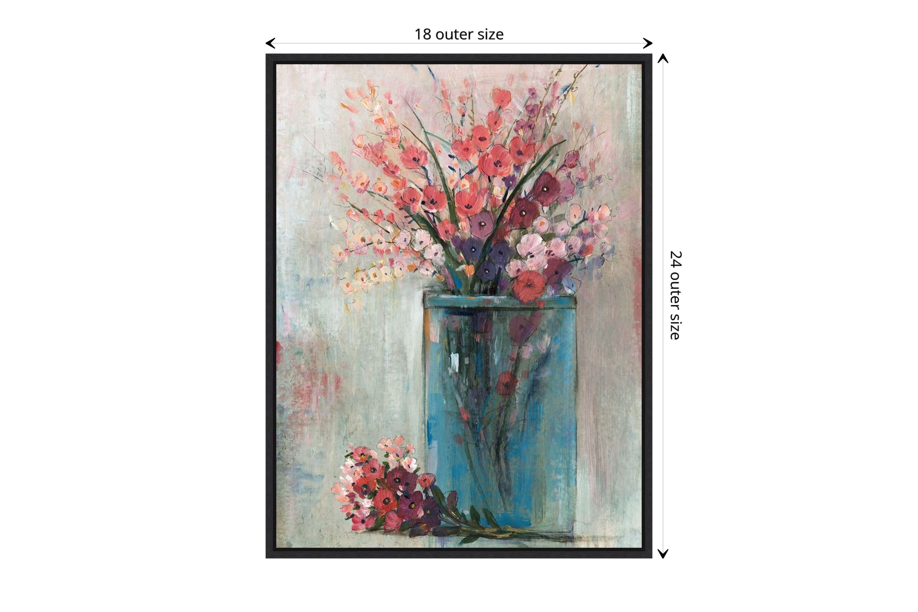 Blue Jar and Red Flowers Framed Canvas Wall Art Print