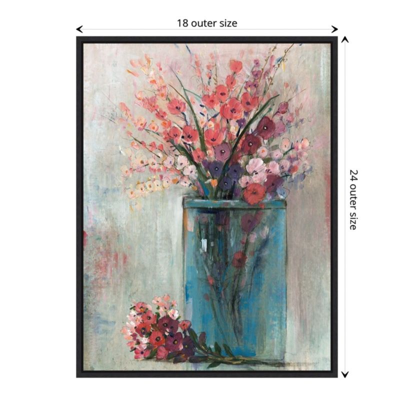 Blue Jar and Red Flowers Framed Canvas Wall Art Print