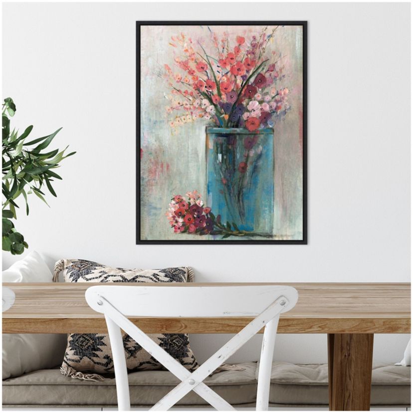 Blue Jar and Red Flowers Framed Canvas Wall Art Print