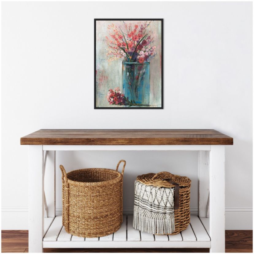 Blue Jar and Red Flowers Framed Canvas Wall Art Print
