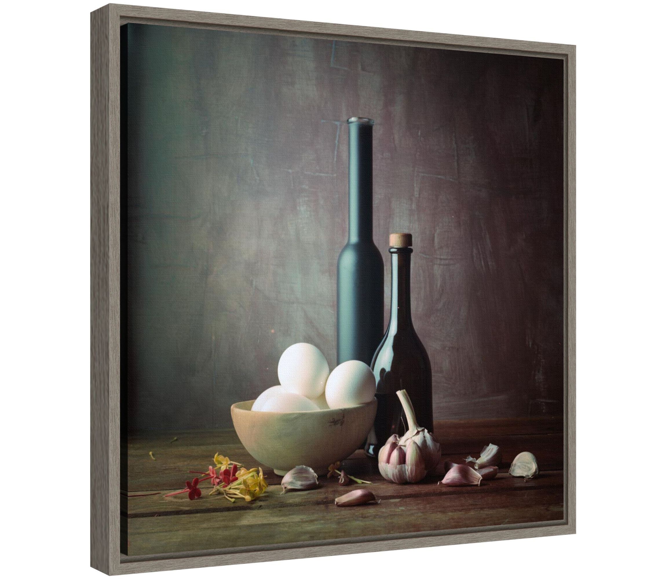 Kitchen Eggs and Bottles Still Life Framed Canvas Wall Art Print