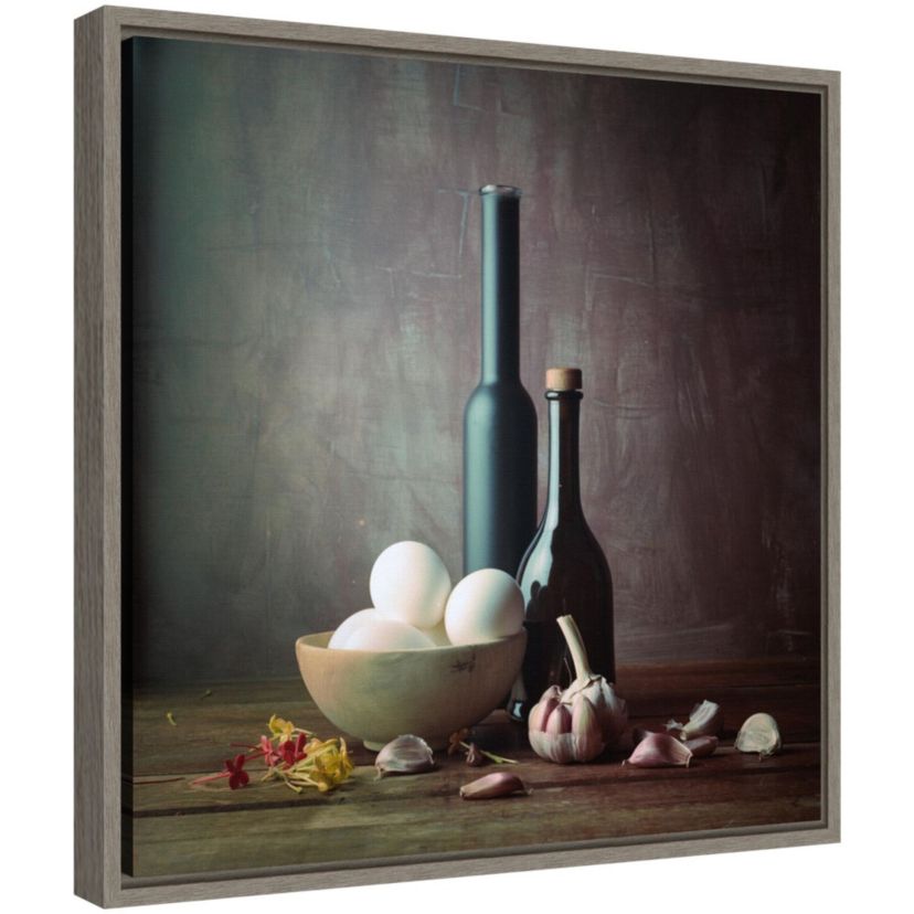 Kitchen Eggs and Bottles Still Life Framed Canvas Wall Art Print