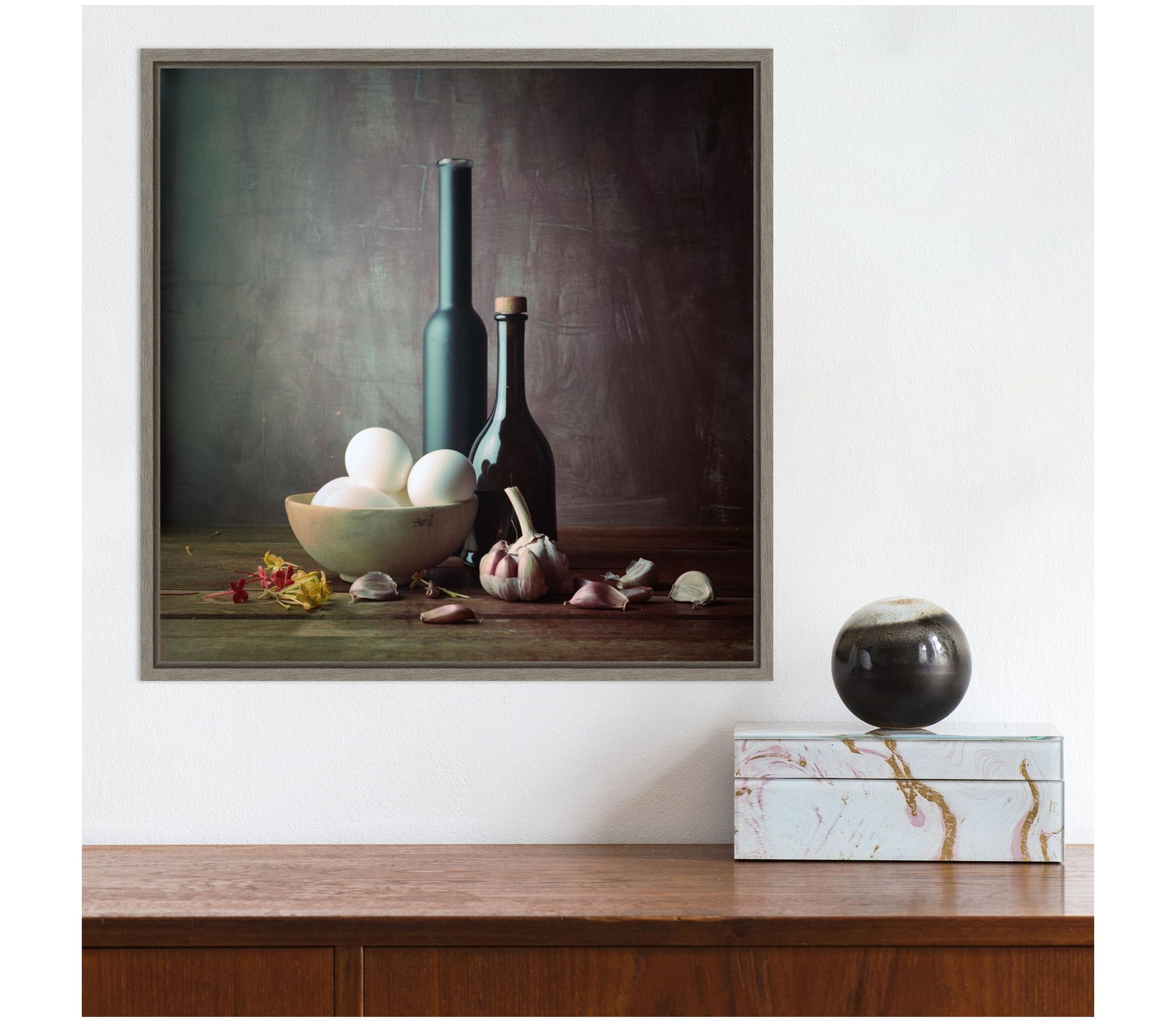 Kitchen Eggs and Bottles Still Life Framed Canvas Wall Art Print