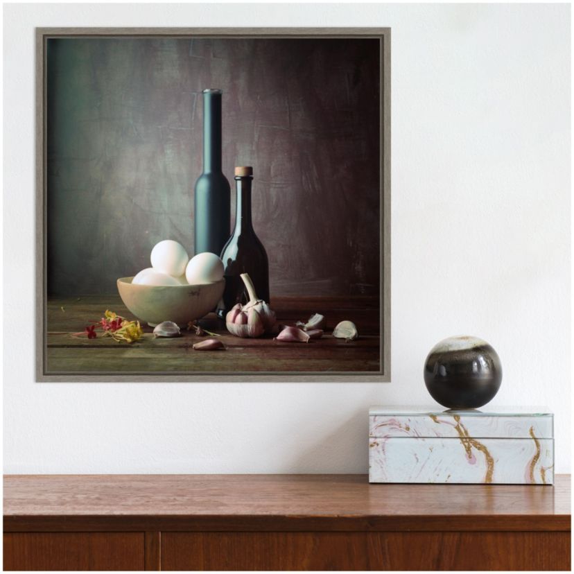 Kitchen Eggs and Bottles Still Life Framed Canvas Wall Art Print