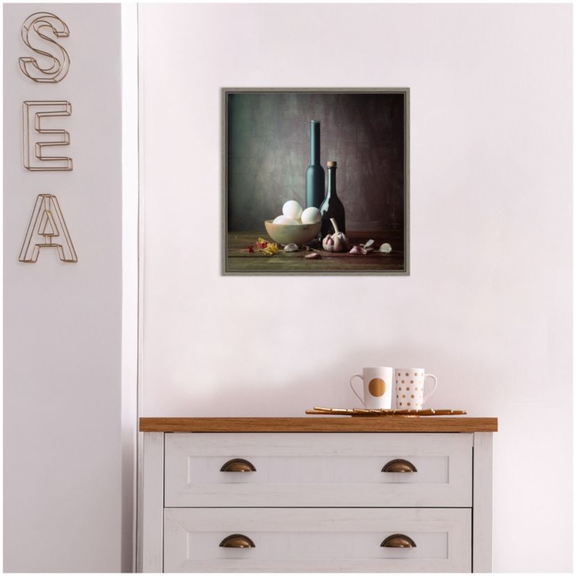 Kitchen Eggs and Bottles Still Life Framed Canvas Wall Art Print
